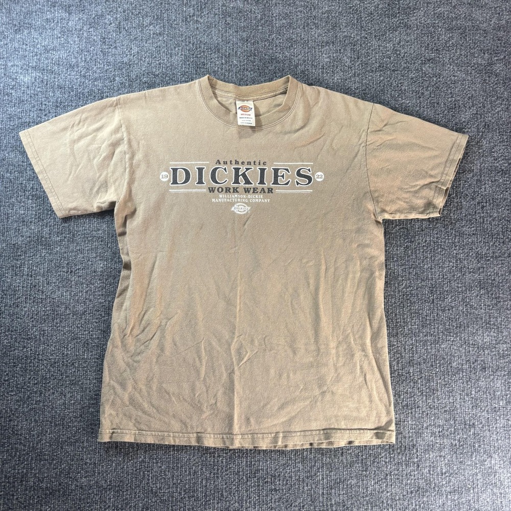 Dickies Shirt Mens Medium Beige Authentic Work Wear Logo Graphic Tee T-Shirt